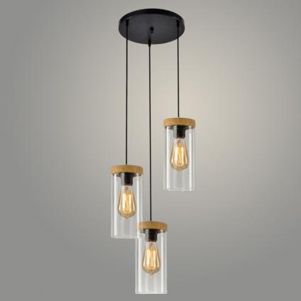 Подвес 24255/3HQ G BK+WOOD черный/дерево 3х40W E27 h1000, 24